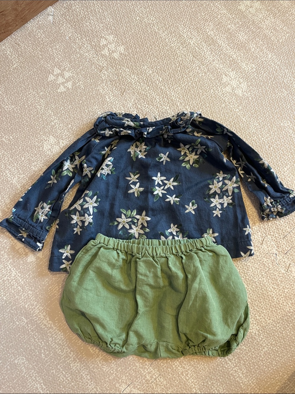 LALI Navy Floral Top & Sage Green Bloomers Kids Matching Set